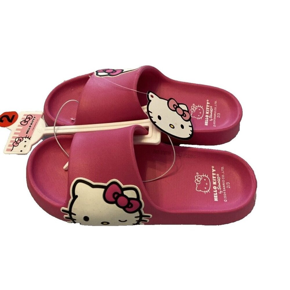 Hello Kitty Sanrio Girls Size 2/3 Slides Youth Hot Pink Slip On New